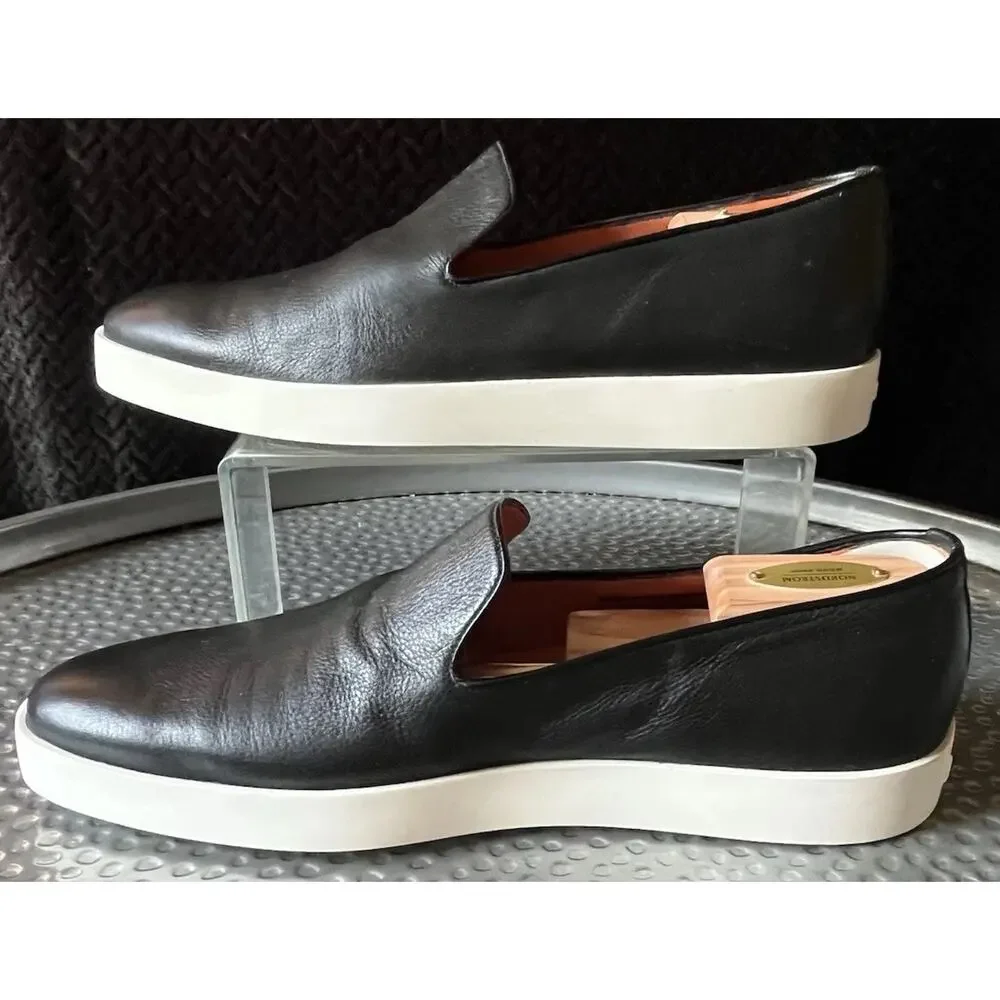 Men's Santoni Black Leather Slip On Loafer Casual/Business Shoes Size 10.5
